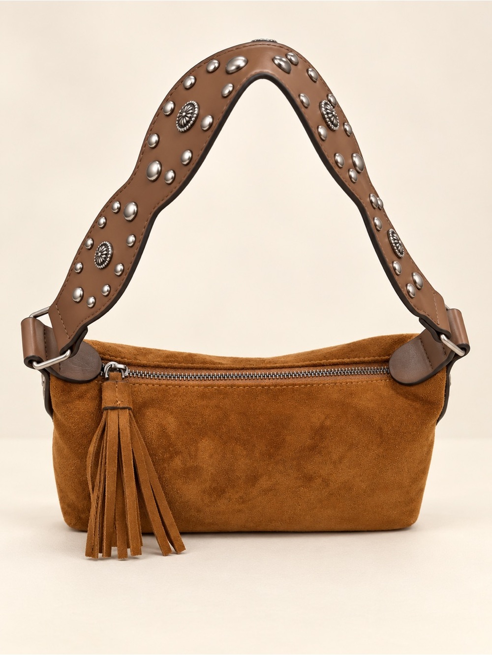Studded Suede Shoulder Bag in Brown - Picture 2 of 2